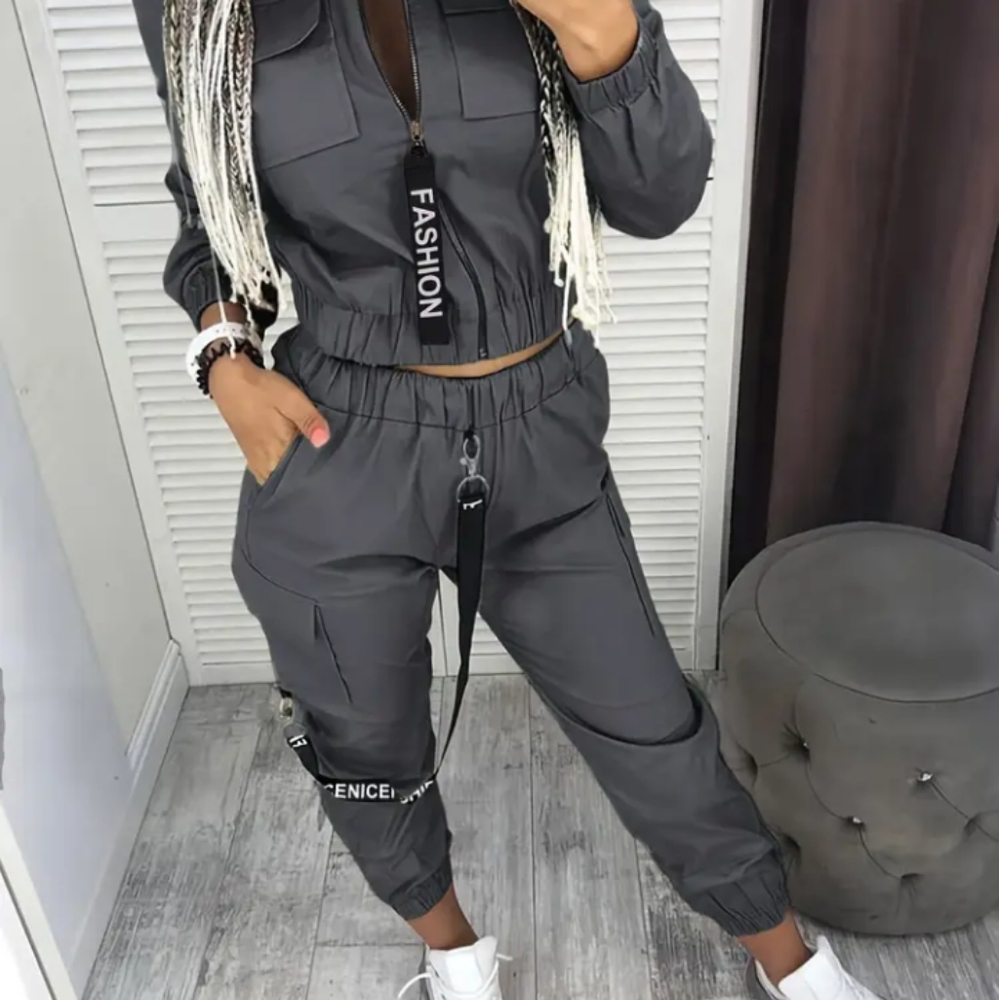 Womens Tracksuit 2X Grey Full Zip Set Of Jacket Pants Jogger Style Size 2X